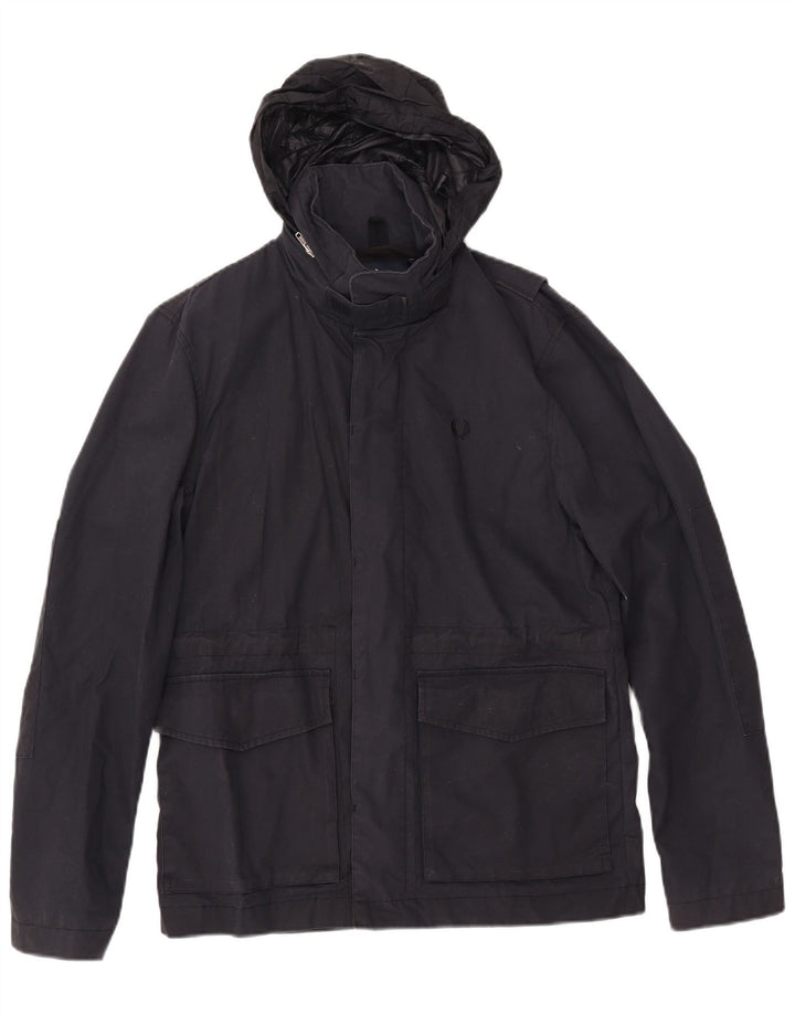 FRED PERRY Herren-Windjacke mit Kapuze, UK 36, Größe S, marineblau, Baumwolle
