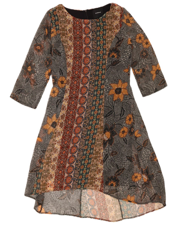 Desigual Damen 3/4-Ärmel-Maxikleid UK 6 XS Mehrfarbiges Blumenmuster