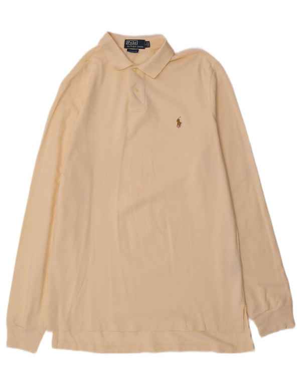 Polo Ralph Lauren Herren-Poloshirt mit individueller Passform, langärmelig, groß, beige, Baumwolle