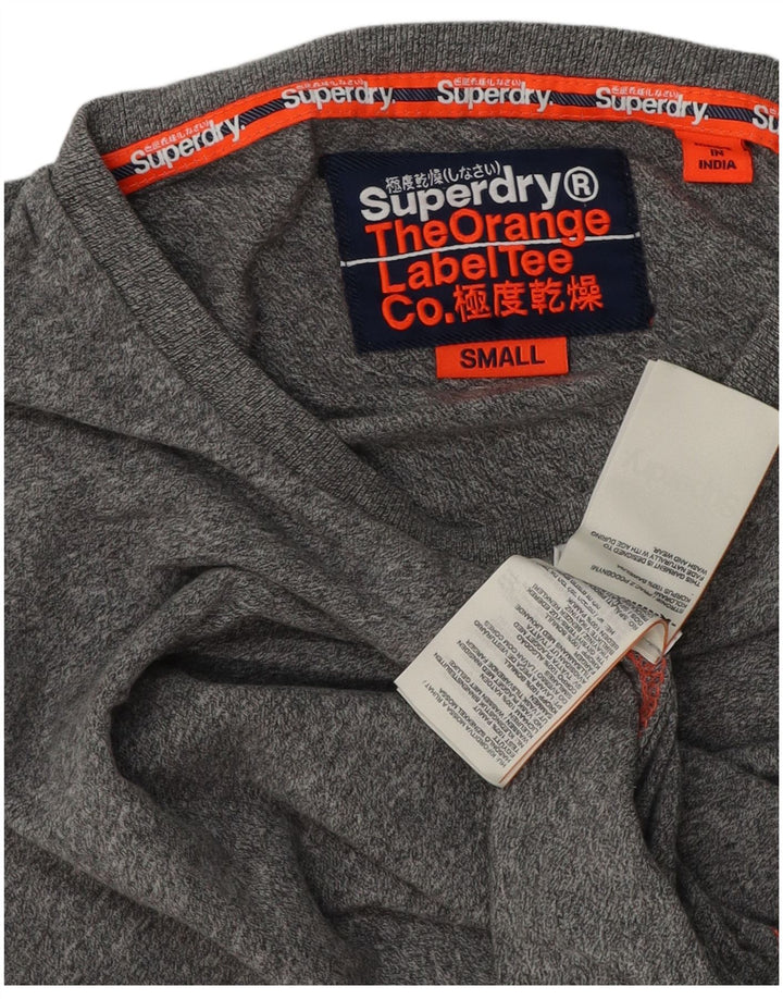 Superdry Herren-Oberteil mit langen Ärmeln, klein, grau gefleckte Baumwolle