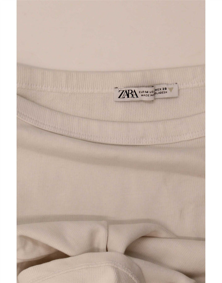 Zara Damen Crop T-Shirt Top UK 12 Medium Weiß