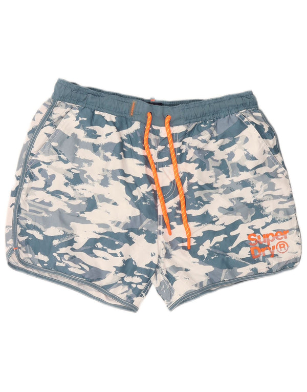 Superdry Herren-Badeshorts XL, blaues Camouflage-Polyester