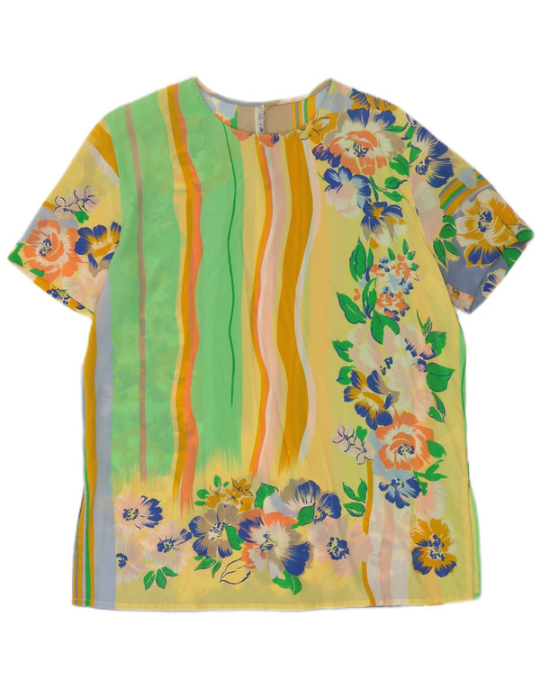Vintage Damen Bluse Top UK 14 Großes Mehrfarbiges Blumenmuster