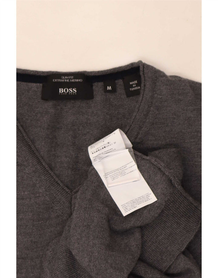 Hugo Boss Herren Slim Fit Pullover mit V-Ausschnitt Mittelgraue Wolle