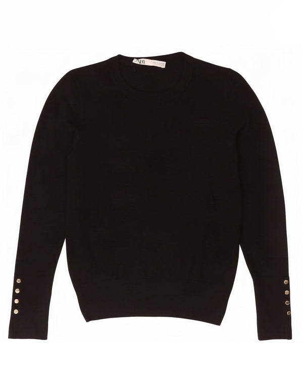 Zara Damen-Pullover mit Rundhalsausschnitt, Gr. 10, Größe S, schwarze Viskose