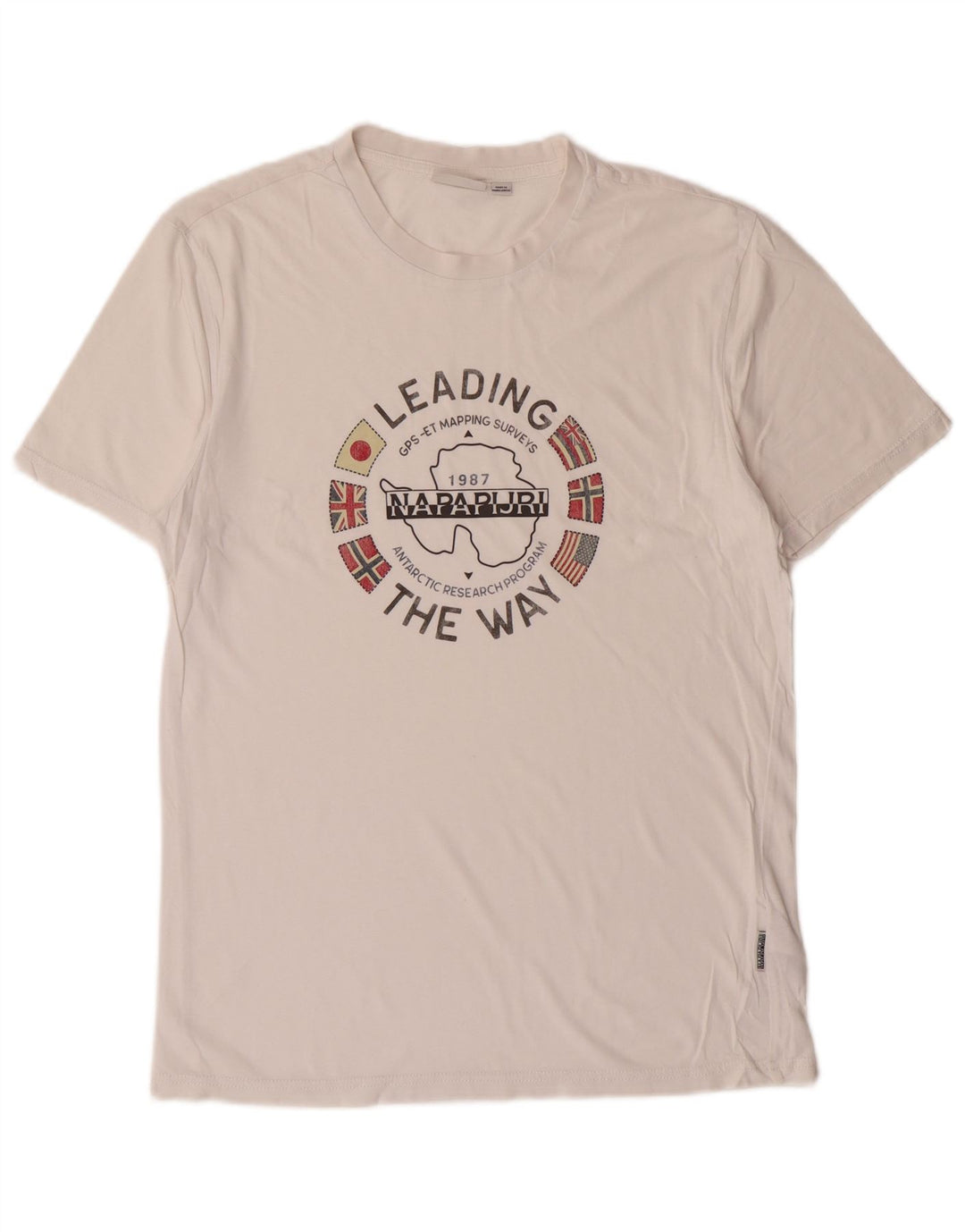 Napapijri Herren-T-Shirt mit Grafik, Größe S, cremefarbene Baumwolle