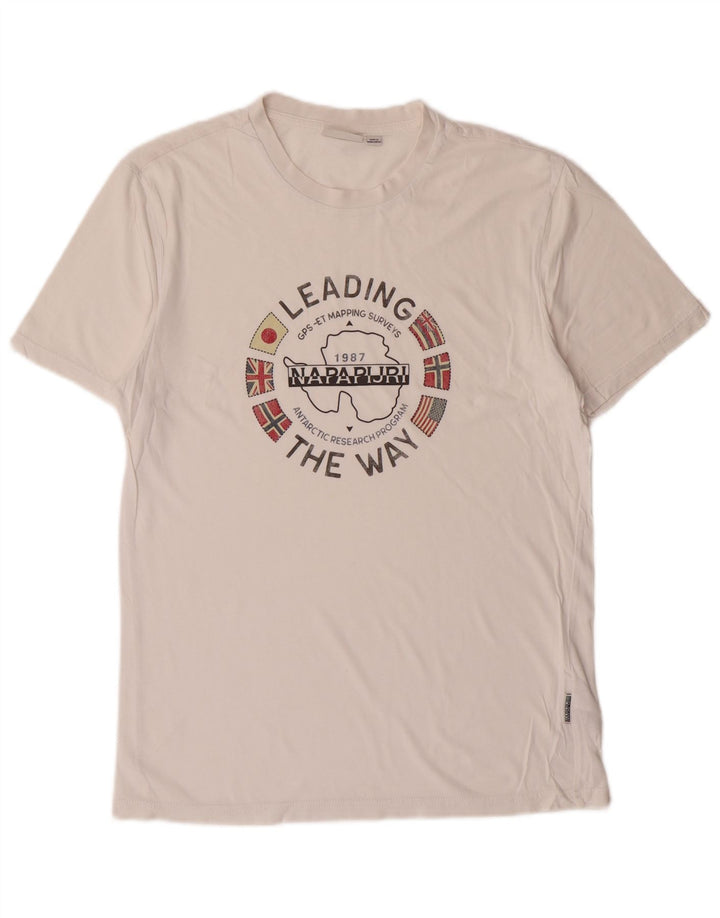 Napapijri Herren-T-Shirt mit Grafik, Größe S, cremefarbene Baumwolle