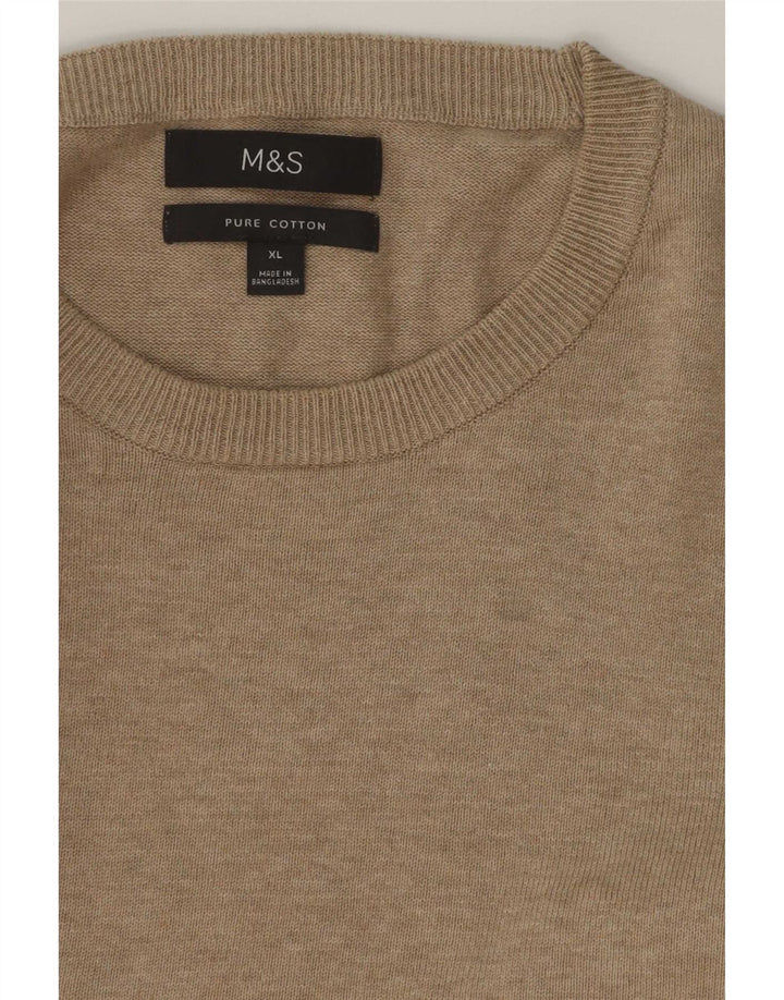 Marks & Spencer Herren-Pullover mit Rundhalsausschnitt, XL, beige Baumwolle