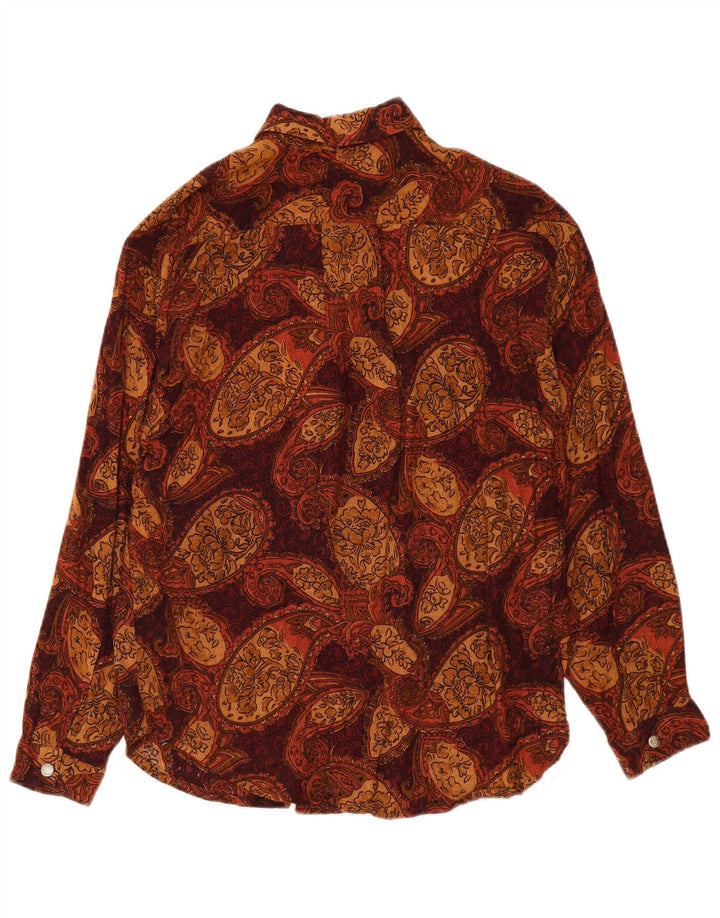 Vintage Damen Hemd UK 16 Großes braunes Paisley-Polyester