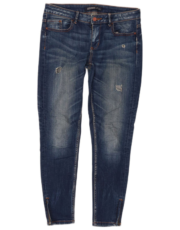 Zara Damen Distressed Skinny Jeans EU 38 Small W28 L27 Blau