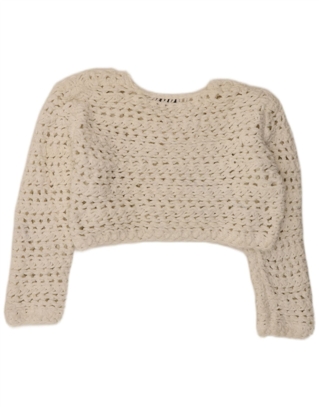 Zara Damen-Pullover, übergroß, bauchfrei, Rundhalsausschnitt, Gr. 14, Mittelweiß