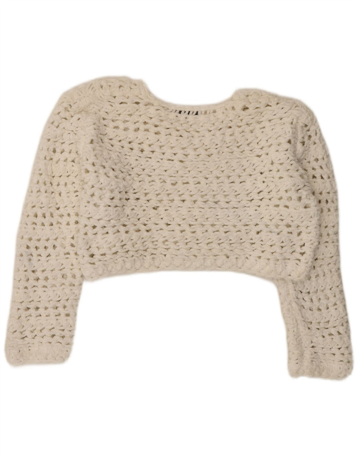 Zara Damen-Pullover, übergroß, bauchfrei, Rundhalsausschnitt, Gr. 14, Mittelweiß