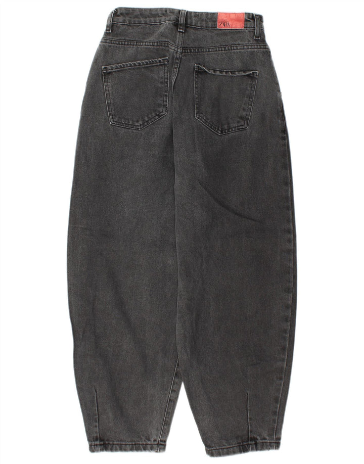 ZARA Damen Balloon Crop High Waist Jeans EU 34 2XS W24 L25 Grau