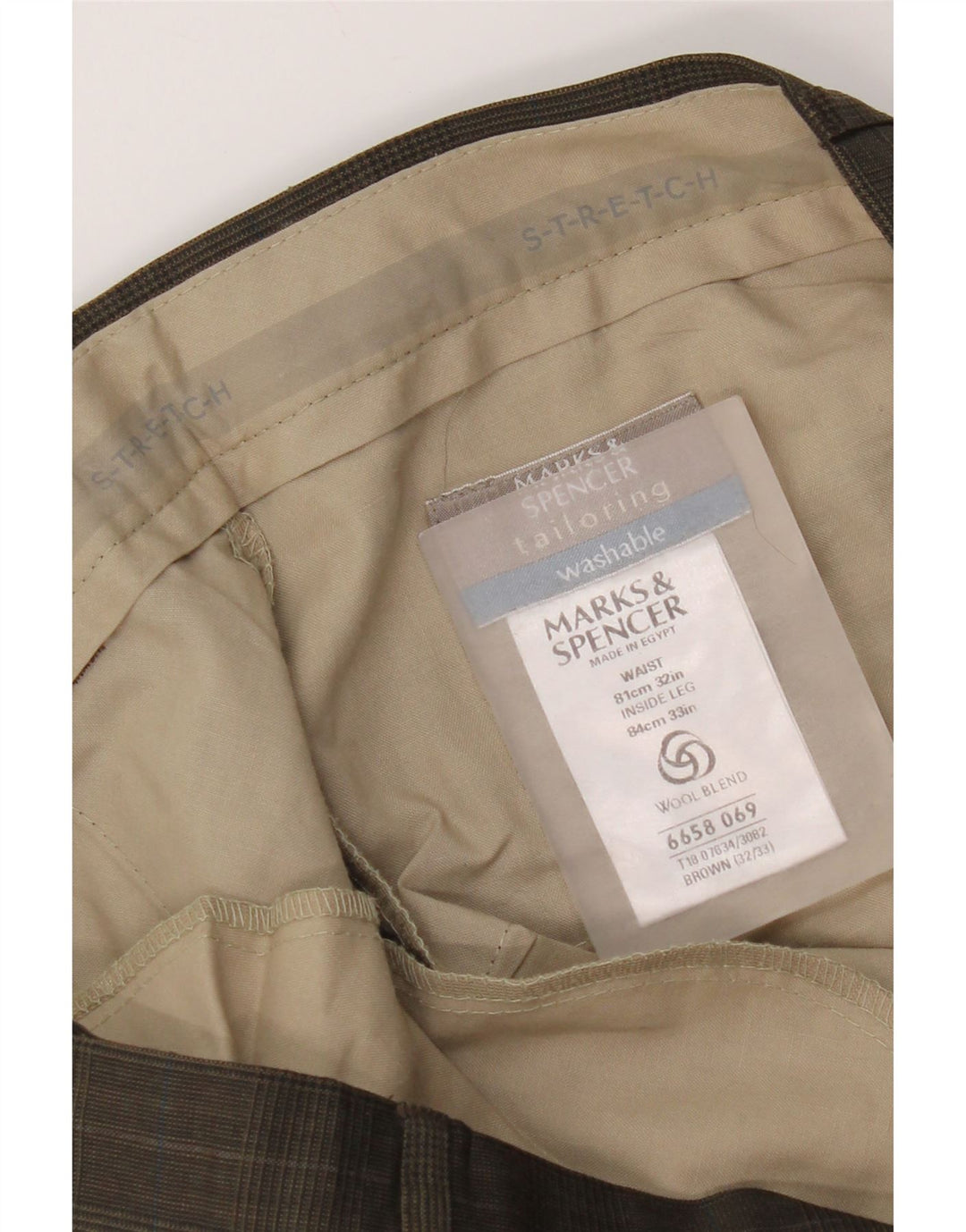 Gerade Herren-Anzughose von Marks & Spencer, W32, L29, brauner Hahnentrittmuster