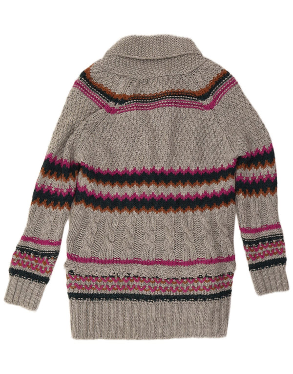 Langer Strickjackenpullover für Damen von Zara, Gr. 16, großes grau gestreiftes Acryl