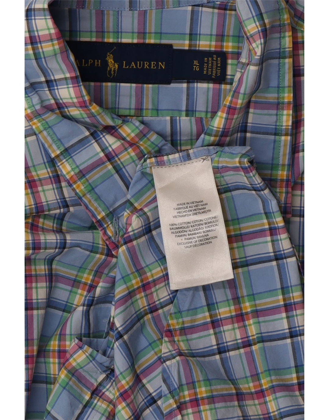 RALPH LAUREN Herrenhemd XL blau kariert Baumwolle