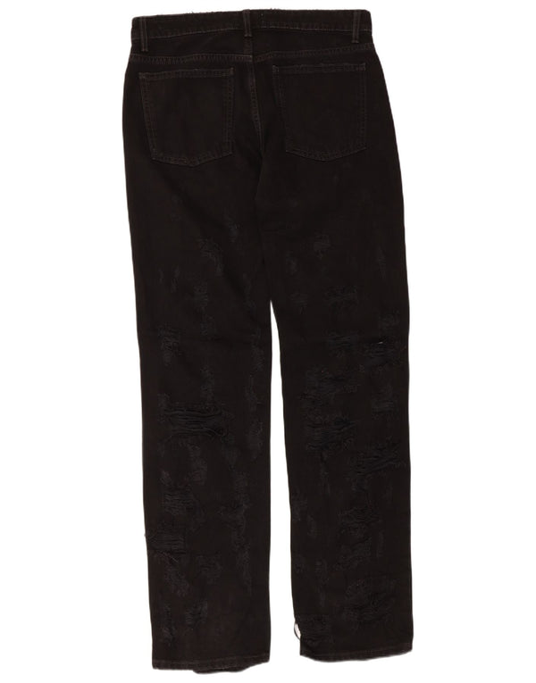 Zara Damen Distressed Low Waist Straight Jeans EU 38 Small W28 L34 Schwarz