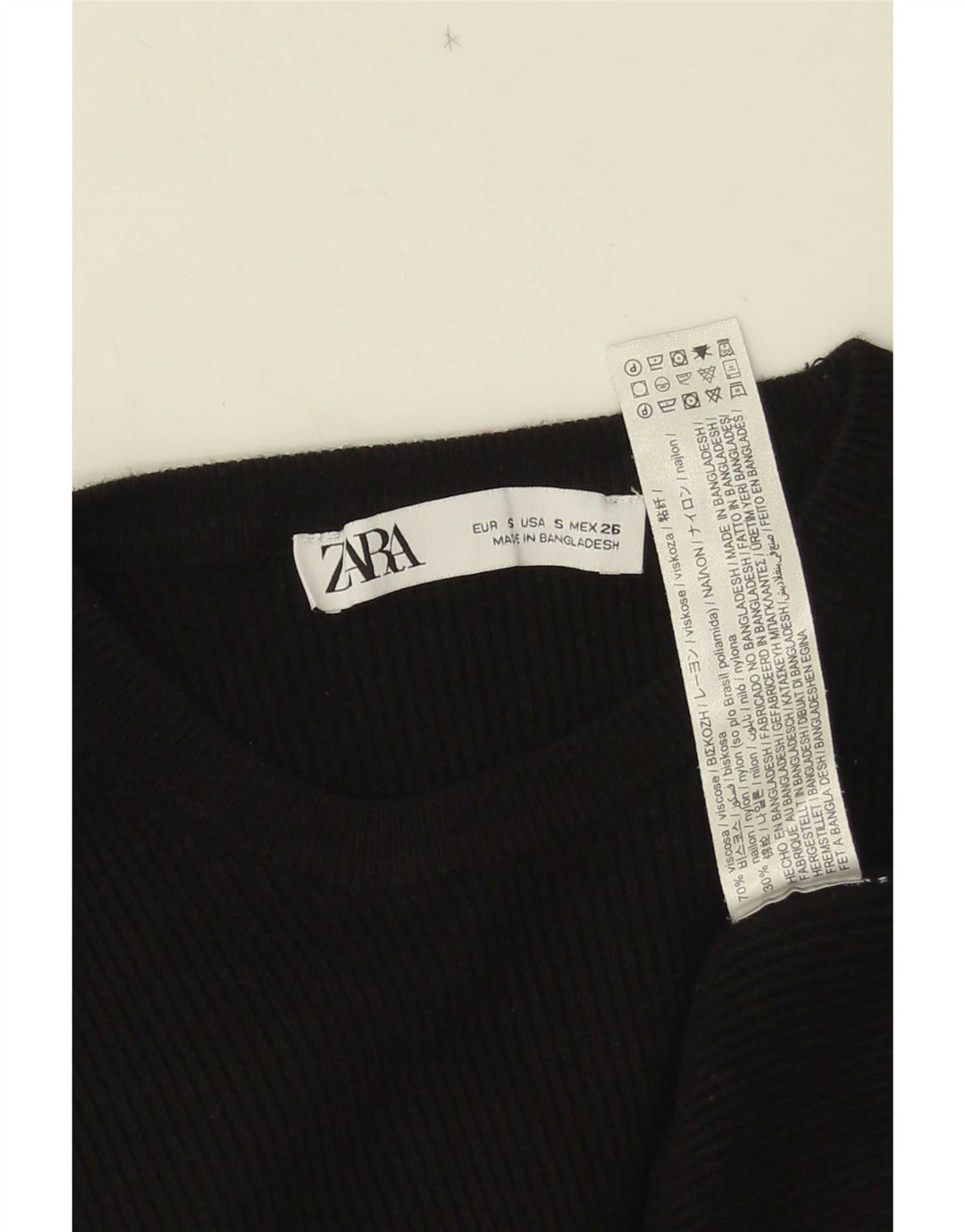 Zara Damen Crop Top 3/4 Ärmel UK 8 Small Schwarze Viskose