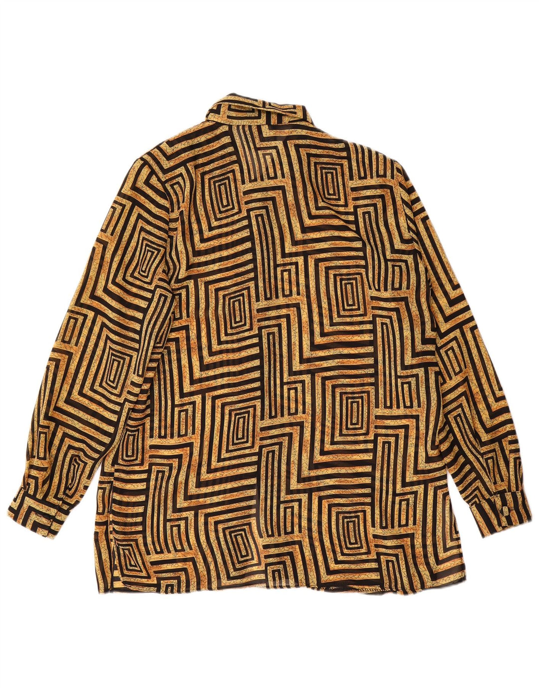 Vintage Damen Hemdbluse UK 14 Groß Beige Geometrisch Polyester
