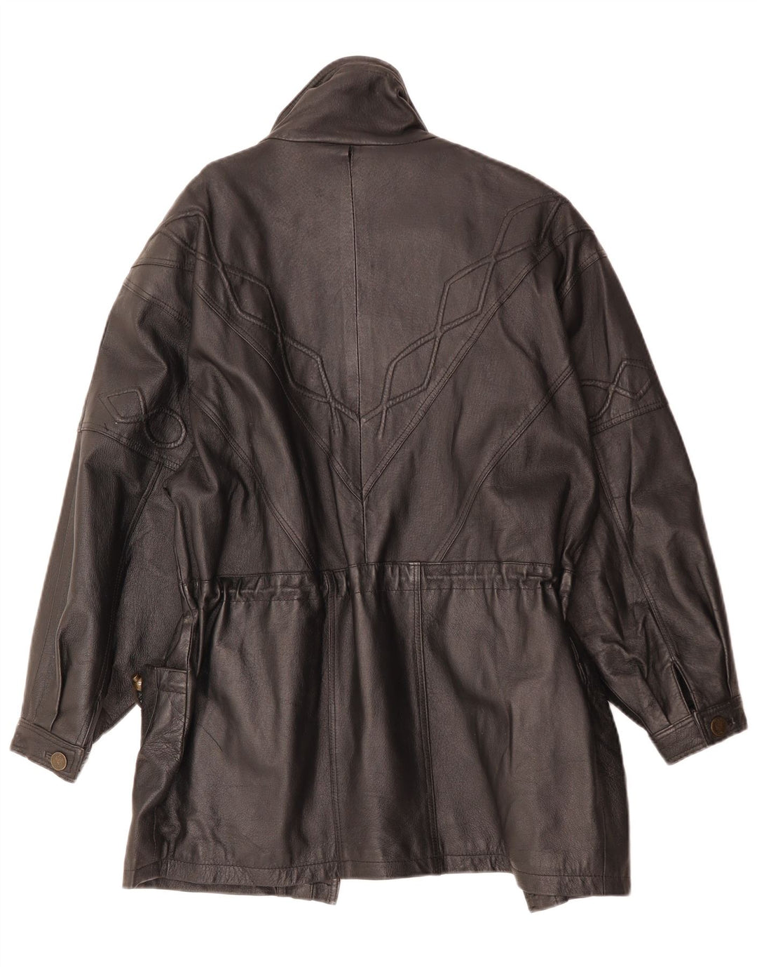 VINTAGE Damen Ledermantel UK 10 Kleines schwarzes Leder