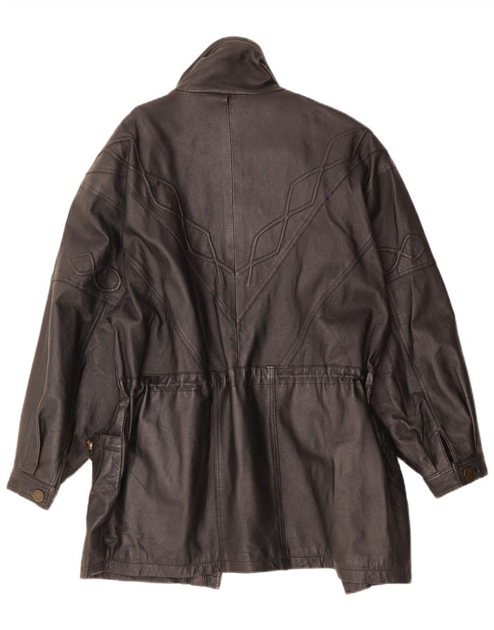 VINTAGE Damen Ledermantel UK 10 Kleines schwarzes Leder