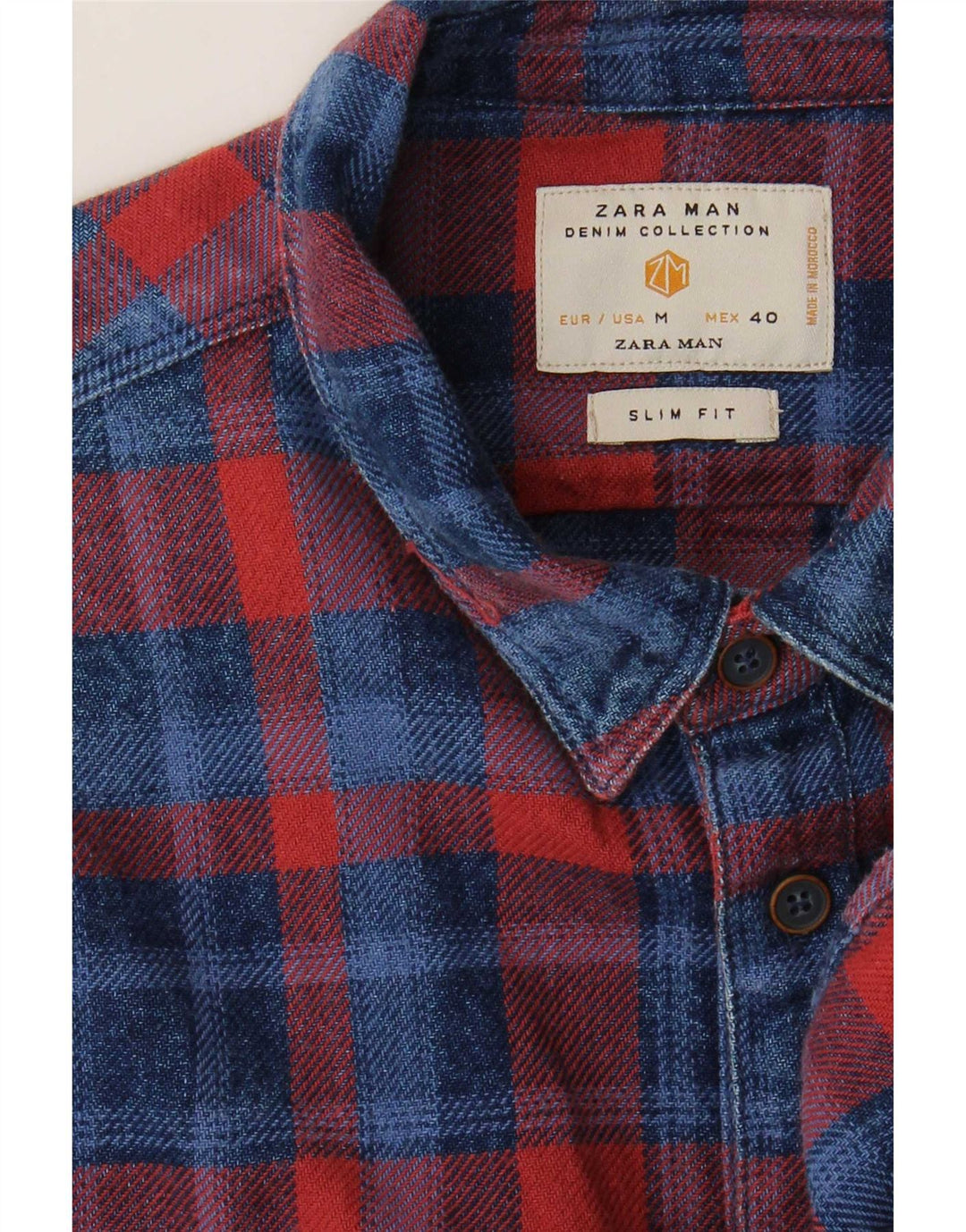 Zara Herren Slim Fit Flanellhemd Mittelrot kariert