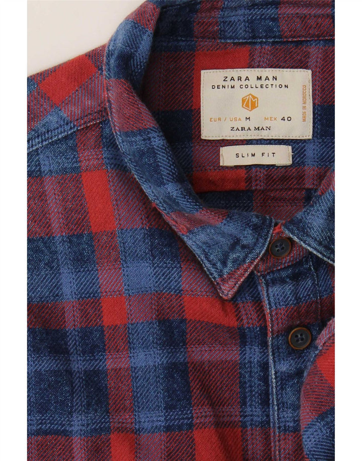 Zara Herren Slim Fit Flanellhemd Mittelrot kariert