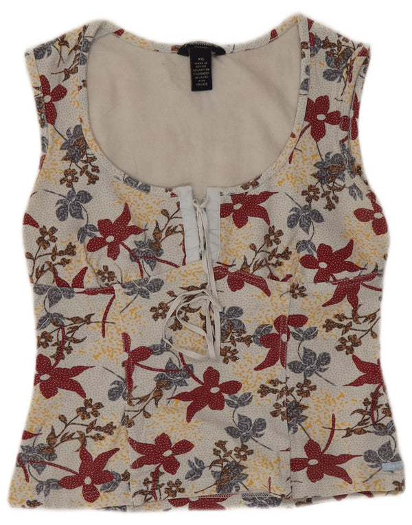 American Eagle Damen-Blusenoberteil, UK 4 XS, weiße Baumwolle mit Blumenmuster