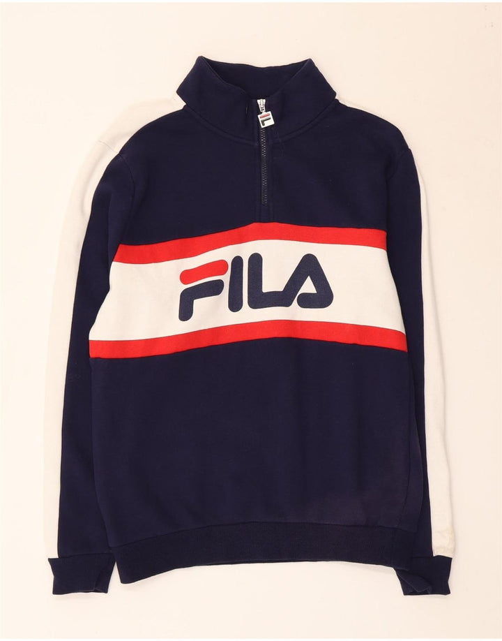 Fila Herren-Sweatshirt mit grafischem Reißverschluss und Rundhalsausschnitt, Größe S, Marineblau, Farbblock