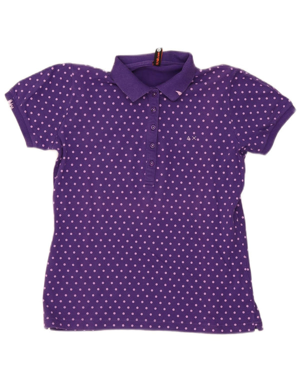 Sun68 Damen-Poloshirt UK 14 Large Lila gepunktete Baumwolle