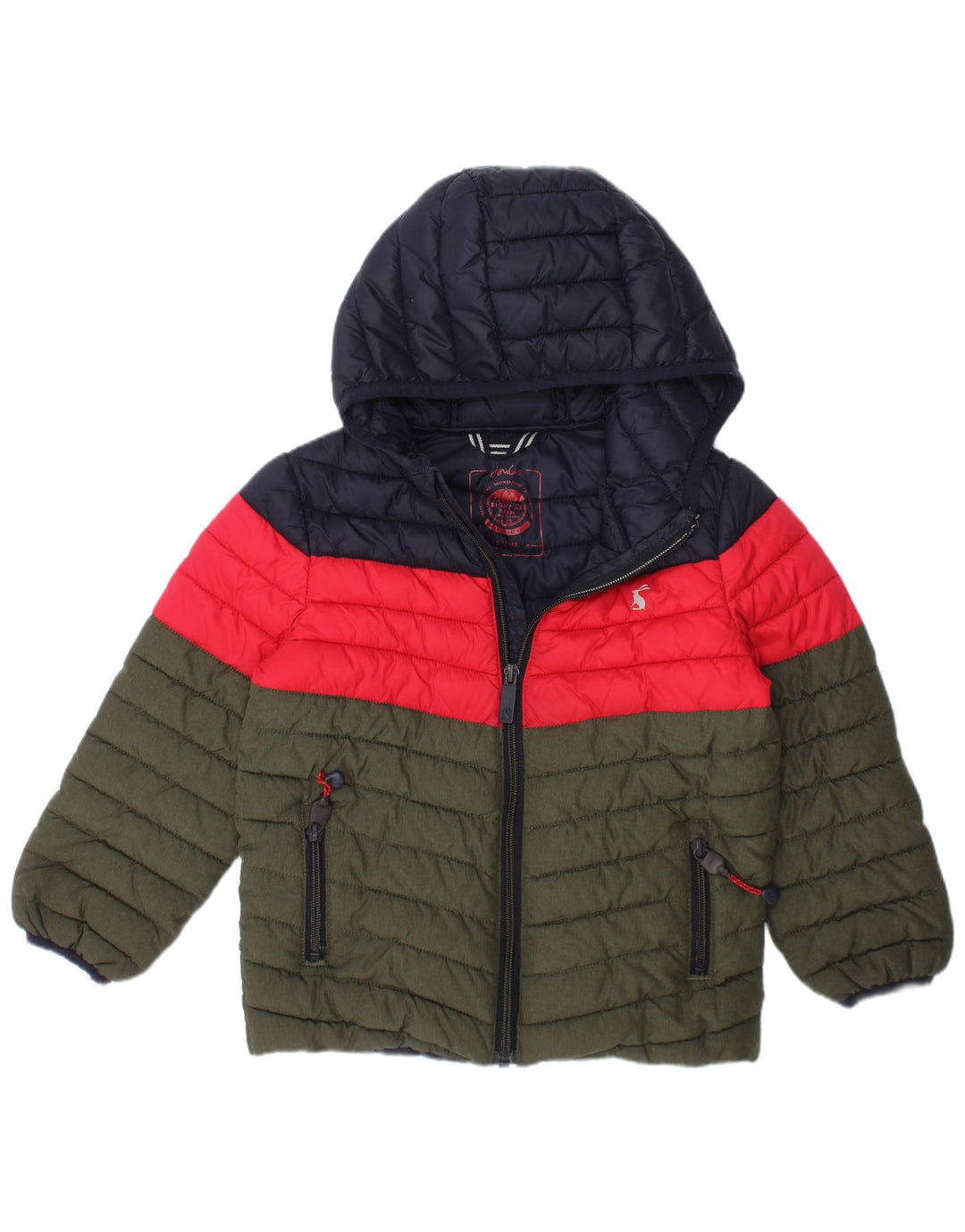 Joules wattierte Jungenjacke, 4–5 Jahre, grünes Colourblock-Polyamid