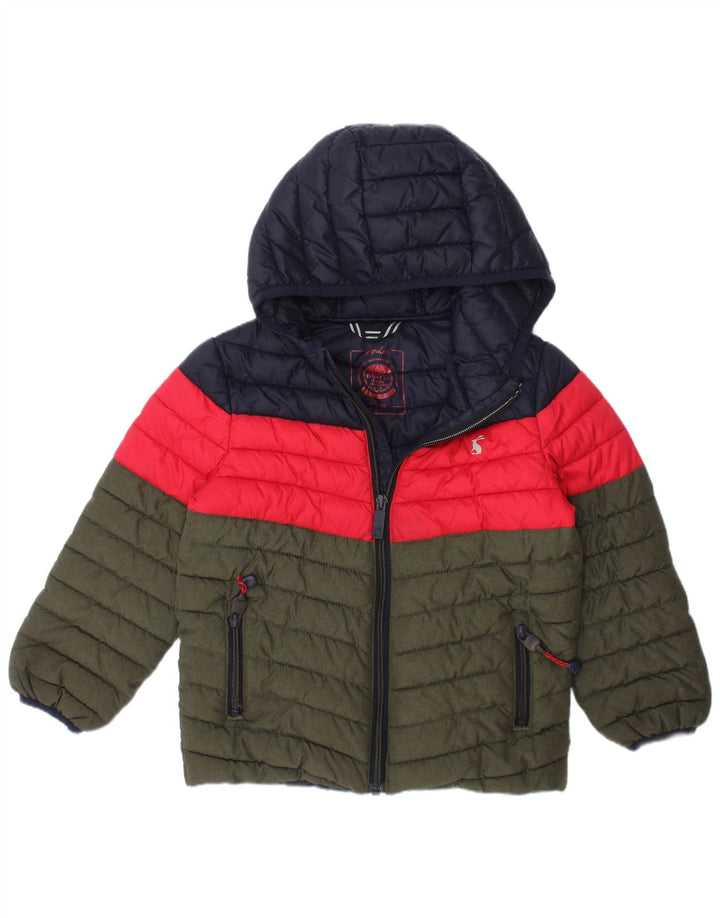 Joules wattierte Jungenjacke, 4–5 Jahre, grünes Colourblock-Polyamid