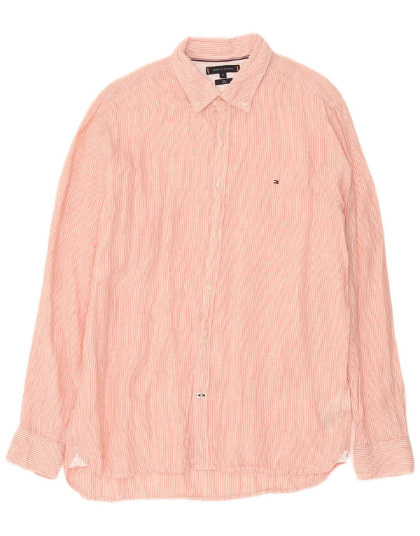 Tommy Hilfiger Herren Slim Fit Hemd XL rosa gestreift Leinen