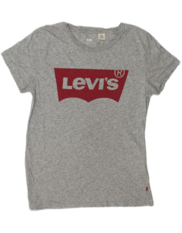 Levi's Womens Graphic T-Shirt Top UK 14 Mittelgrau gefleckte Baumwolle