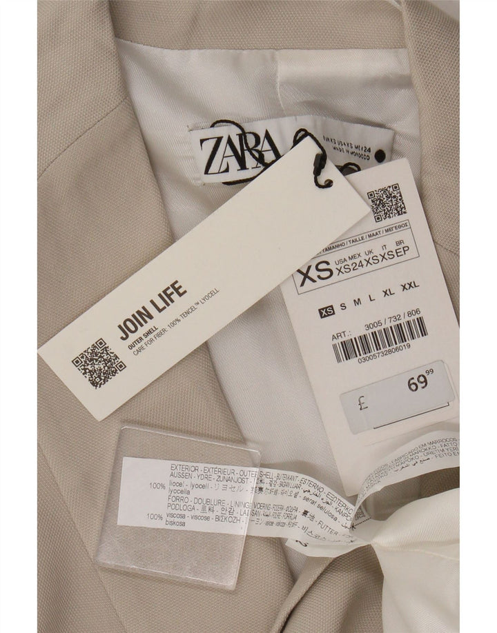 Zara Damen 1-Knopf-Blazerjacke UK 6 XS Beige Lyocell