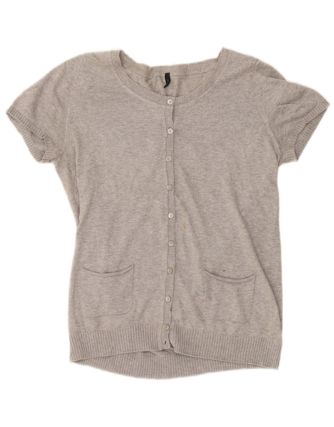 BENETTON Damen-Cardigan mit kurzen Ärmeln, UK 12, Mittelgrau meliert