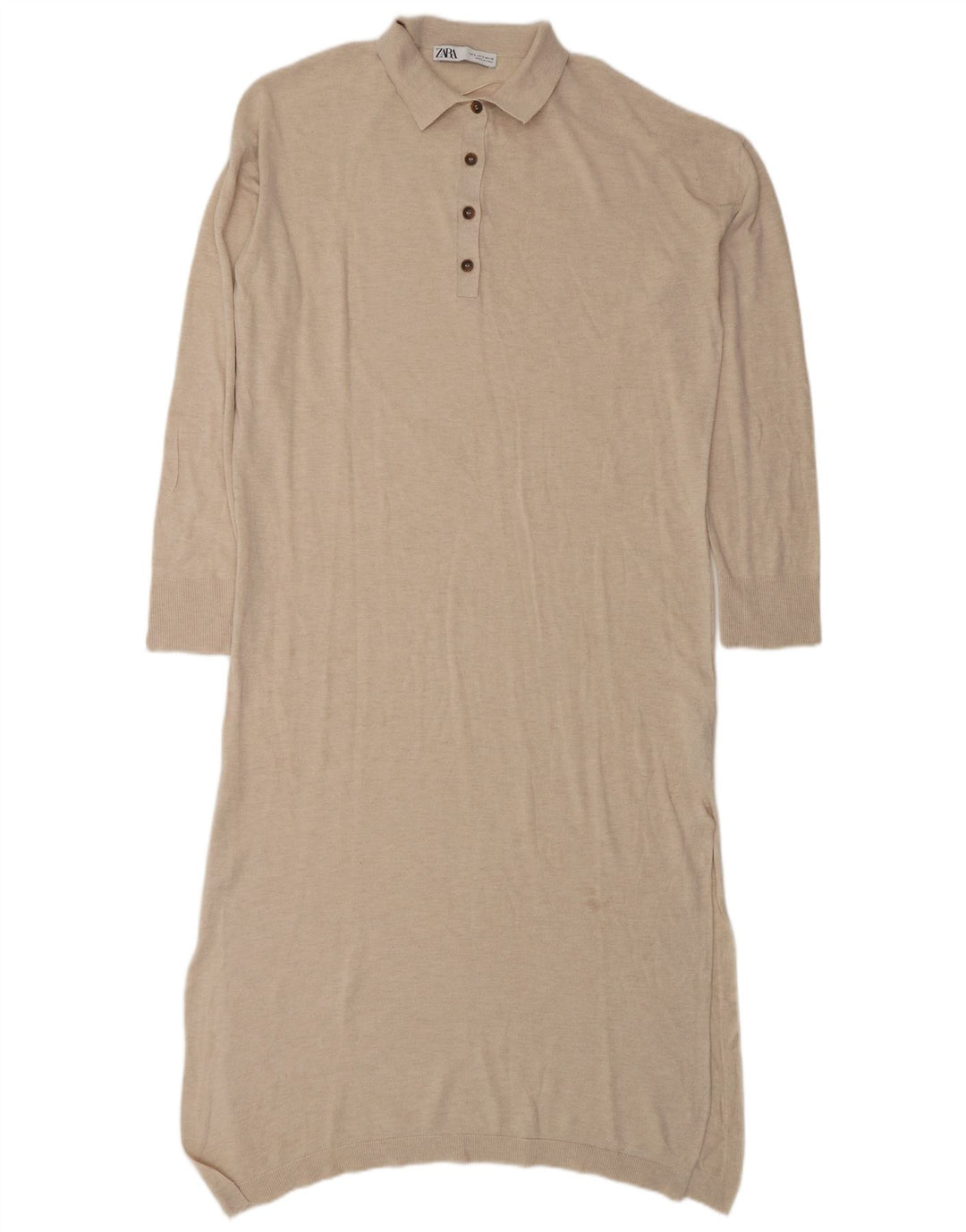 Langärmliges, übergroßes Polokleid von Zara für Damen, Größe S, Beige, Polyester