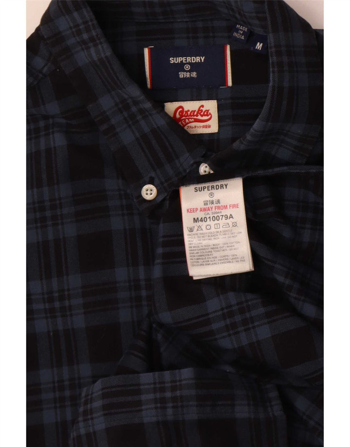 Superdry Herren-Flanellhemd, mittelblau, kariert, Baumwolle