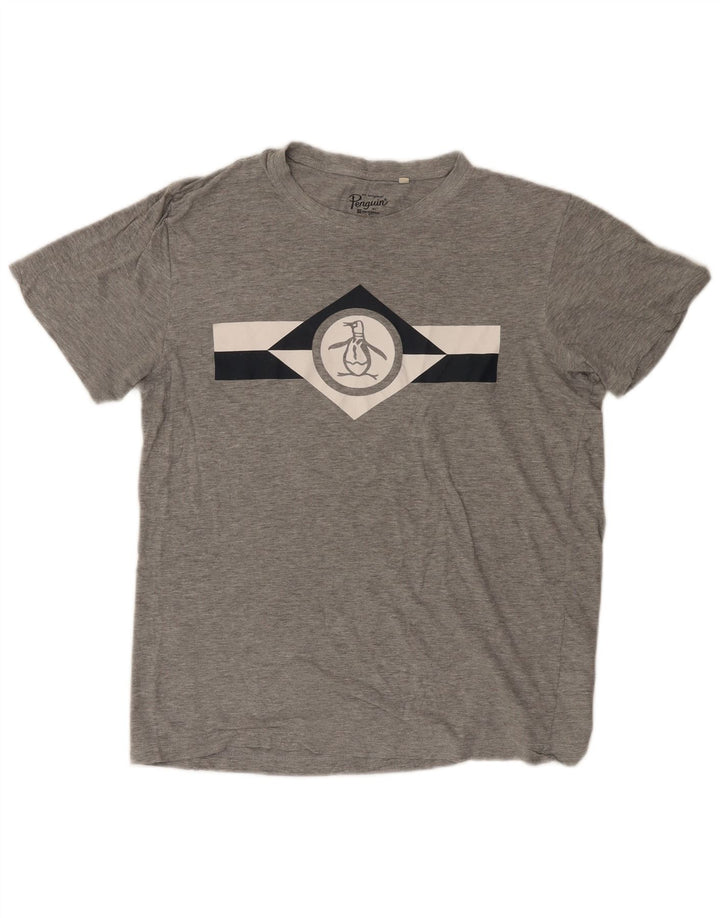 Penguin Herren-T-Shirt mit Grafik, Größe L, aus grauer Baumwolle