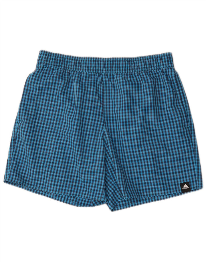 ADIDAS Herren Badeshorts, großes blaues Gingham-Polyester