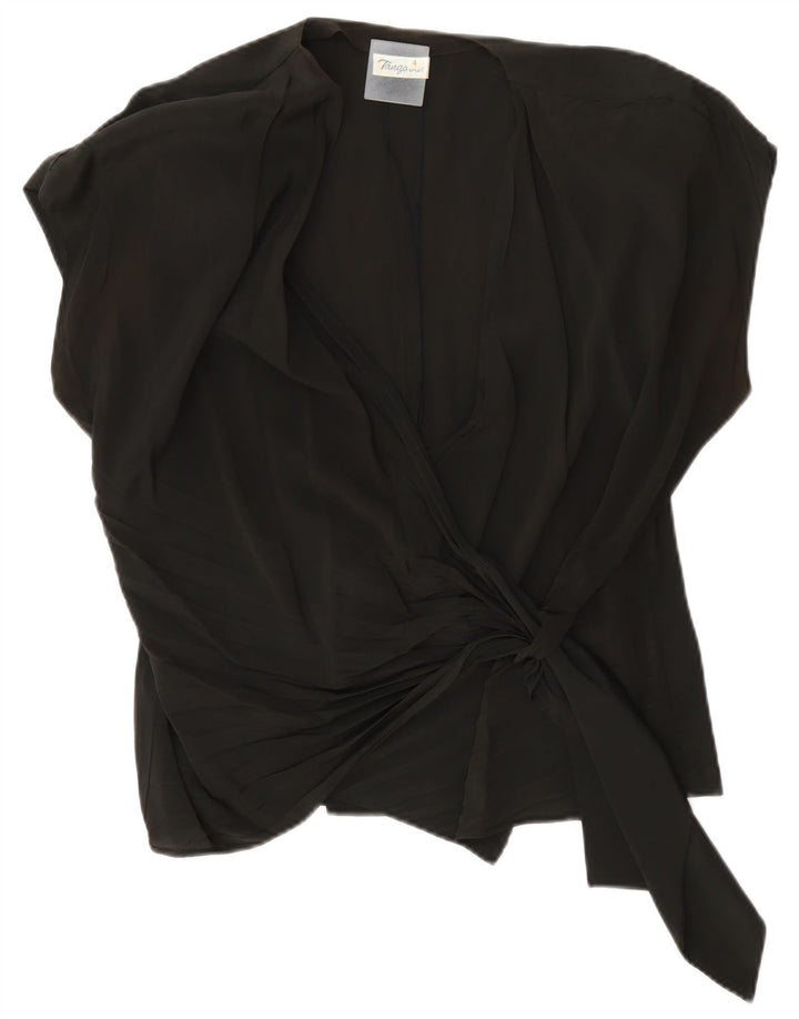 Vintage Damen Übergroße Wickelbluse Top US 4 Small Schwarz Acetat