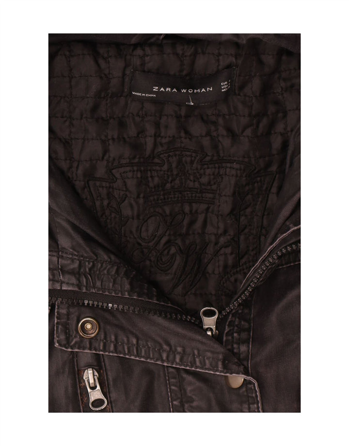 Zara Damen-Jacke aus gewachster Baumwolle mit Kapuze, UK 14, mittelschwarz