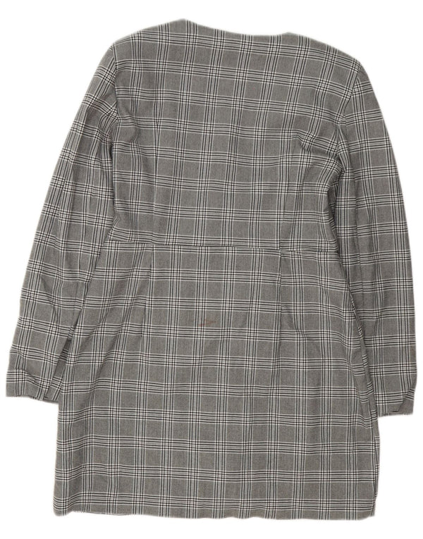 Zara Damen Langarm-Etuikleid UK 18 XL Grau kariertes Polyester