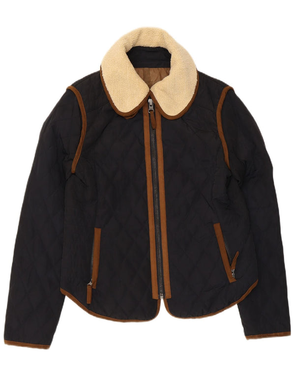 Zara Damen Steppjacke UK 14 Large Marineblau Polyester