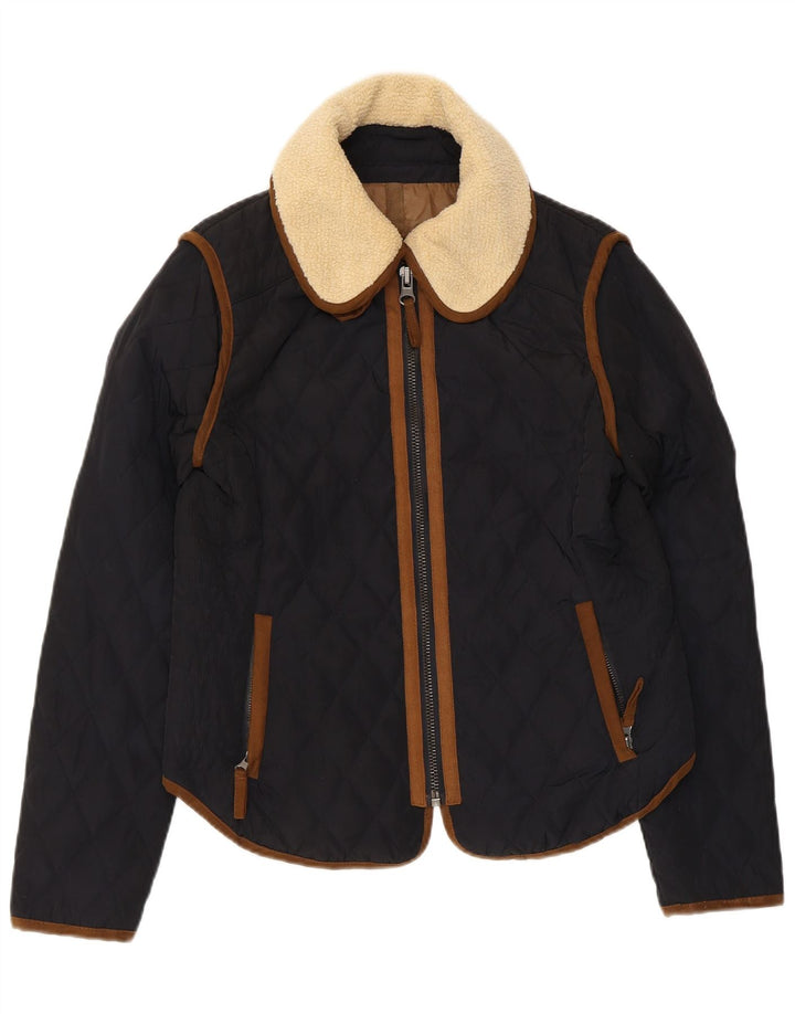 Zara Damen Steppjacke UK 14 Large Marineblau Polyester