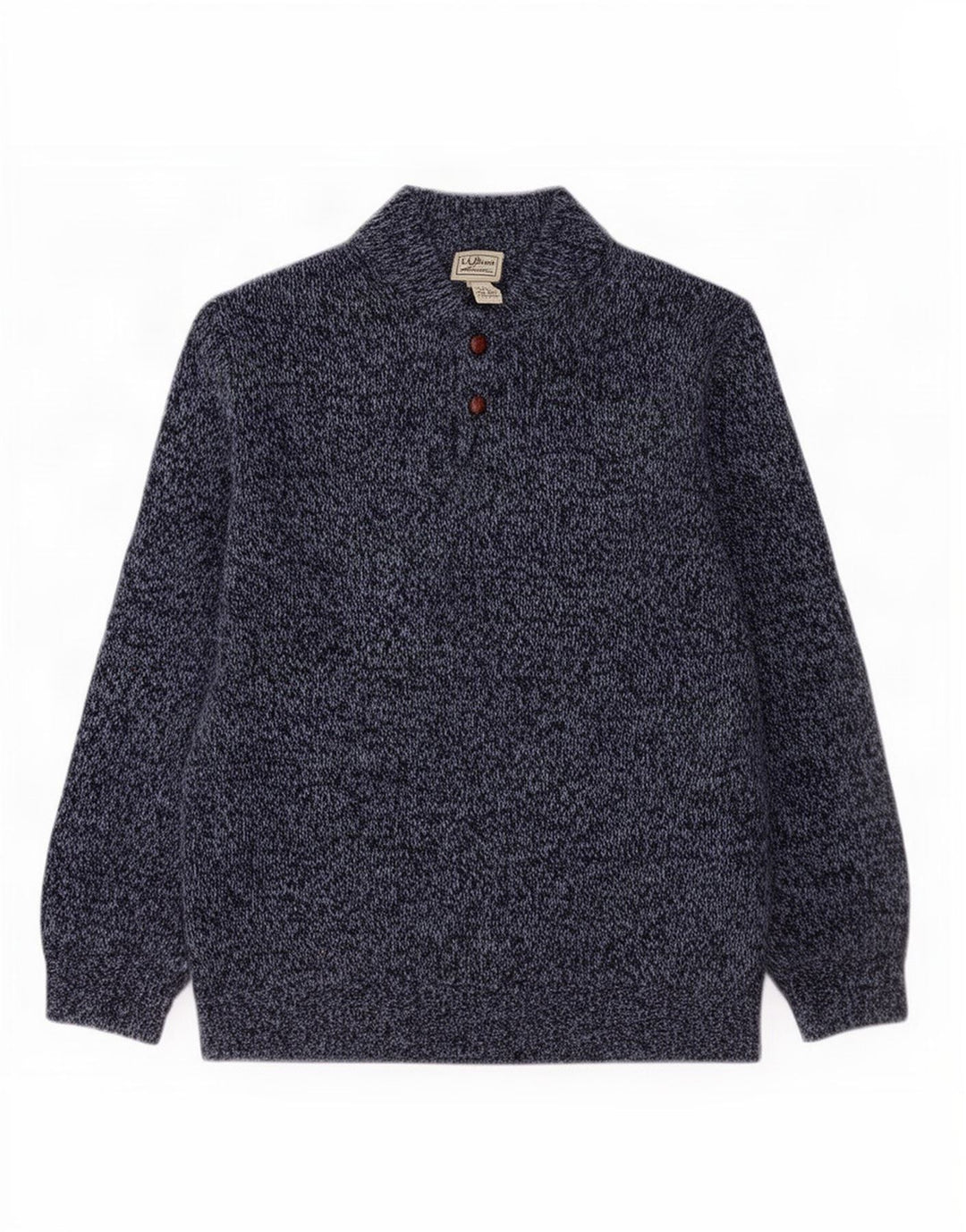L.L.Bean Herren-Pullover mit Knopfkragen, XL, marineblau gesprenkelte Lammwolle