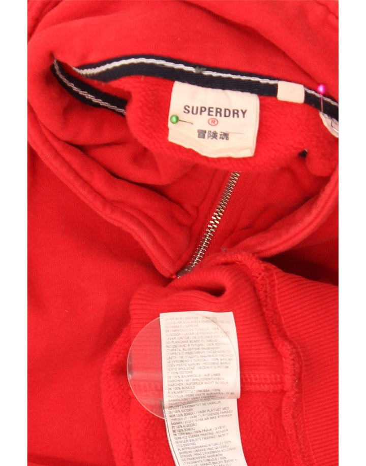Superdry Herren-Sweatshirt mit Reißverschluss am Hals, Größe L, aus roter Baumwolle
