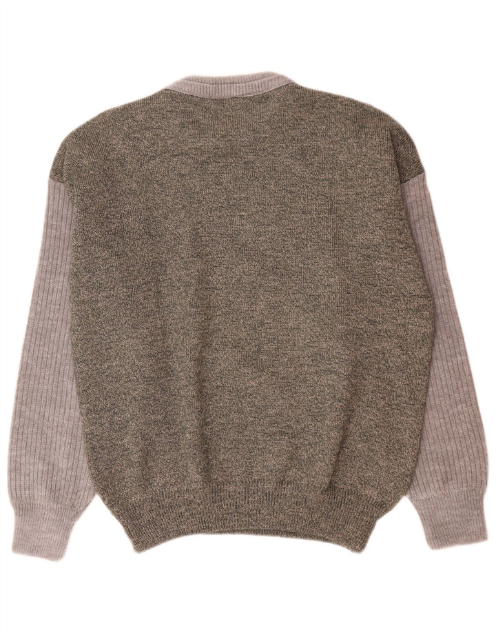 Vintage Herren-Pullover mit Rundhalsausschnitt, große grüne Colourblock-Wolle