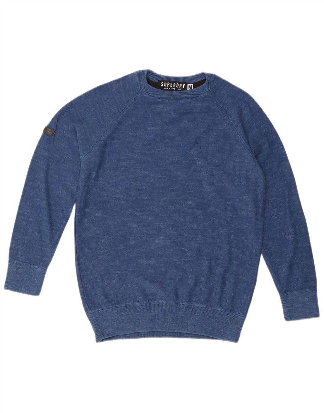 SUPERDRY Herren-Pullover mit Rundhalsausschnitt, mittelblau gesprenkelte Baumwolle