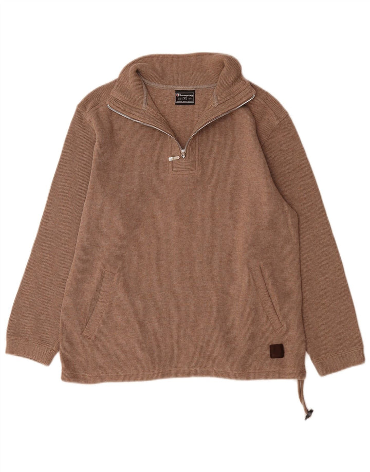 Champion Damen-Sweatshirt mit Reißverschluss am Hals, UK 14, mittelbraune Baumwolle
